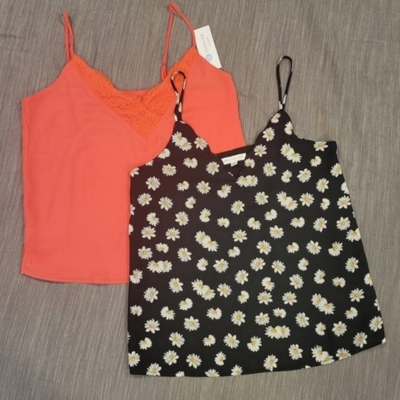 Socialite Camisoles 2 In Bundle Orange w/Lace & Daisies w/Scalloped Neck Size S - Picture 1 of 12